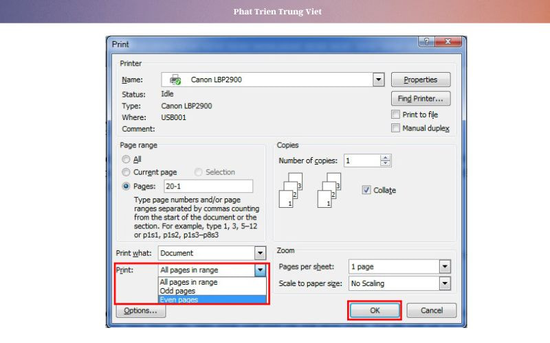 In trang chẵn để hoàn thành việc in 2 mặt